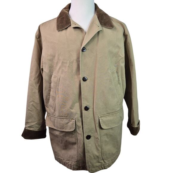 L.L. Bean Khaki Tan Brown Corduroy Trim Vintage Chore Field Barn Jacket Coat L - Picture 2 of 5
